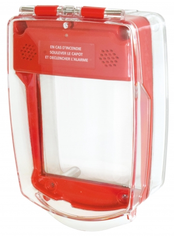 Red call point cover with sounder. Crdits : myfiresafetyproducts.com 2021