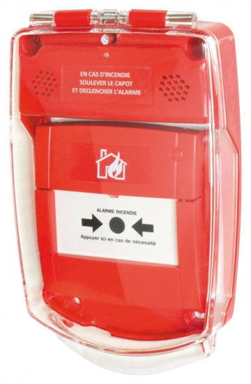 Red call point cover (flush-mounted). Crdits : ©myfiresafetyproducts.com 2021